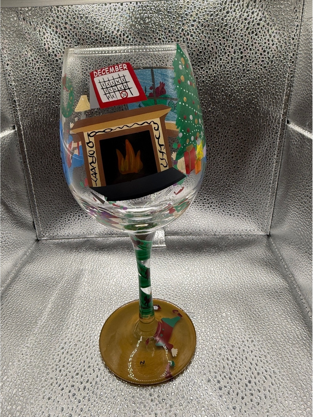 Hand Painted Christmas Holiday Themed Wine Glass